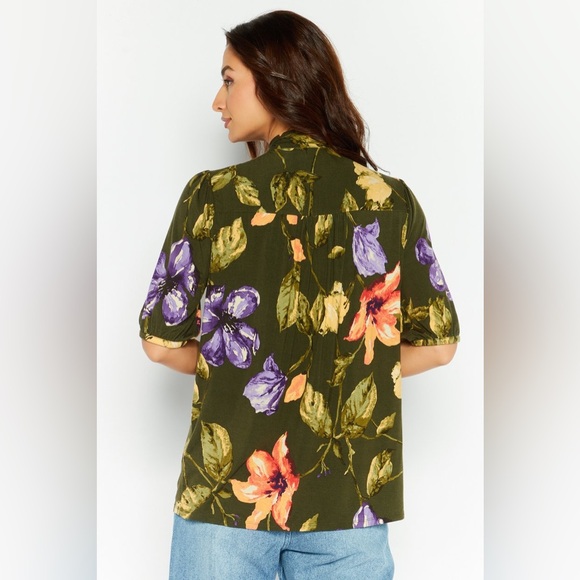 Ralph Lauren Floral Jersey Tie-Neck Blouse in Farm Olive, Plus Size XXL, NWT - Picture 7 of 15